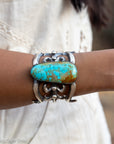 Chimney Butte Sandcast Cuff, Number 8 Turquoise, Navajo Sterling Silver, 150g
