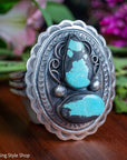 Chimney Butte Turquoise Cuff, Two Number 8 Stones, Navajo Sterling Silver
