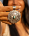 Chimney Butte Concho Pendant, Kingman Turquoise, Navajo Sterling Silver