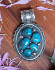Chimney Butte Cluster Pendant, Six Kingman Turquoise Stones, Navajo Sterling