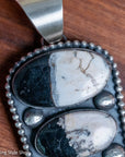 Chimney Butte Naja Pendant, Three White Buffalo Stones, Navajo Sterling