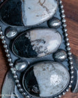 Chimney Butte Naja Pendant, Three White Buffalo Stones, Navajo Sterling