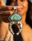 Chimney Butte Naja Pendant, Webbed Number 8 Turquoise, Navajo Sterling
