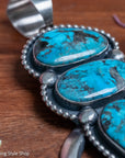 Chimney Butte Naja Pendant, Three Kingman Turquoise Stones, Navajo Sterling