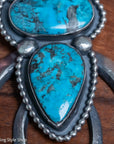 Chimney Butte Naja Pendant, Three Kingman Turquoise Stones, Navajo Sterling