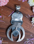 Chimney Butte Naja Pendant, Three Kingman Turquoise Stones, Navajo Sterling