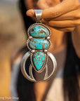 Chimney Butte Naja Pendant, Three Kingman Turquoise Stones, Navajo Sterling