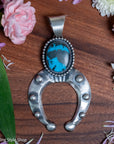 Chimney Butte Naja Pendant, Kingman Turquoise Oval, Domed Crescent, Navajo Sterling