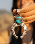 Chimney Butte Naja Pendant, Kingman Turquoise Oval, Domed Crescent, Navajo Sterling