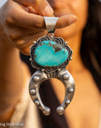 Chimney Butte Naja Pendant, Campitos Turquoise, Scrollwork, Navajo Sterling