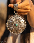 Roland Dixson Large Concho Pendant, Repousse Cross, Navajo Sterling Silver