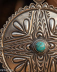 Roland Dixson Large Concho Pendant, Repousse Cross, Navajo Sterling Silver