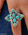 Federico Jimenez Turquoise Cluster Ring, Royston Kingman Sleeping Beauty, Sterling