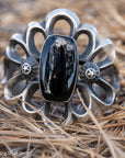 Chimney Butte Sandcast Onyx Cuff, Black Onyx, Navajo Sterling Openwork, 102g