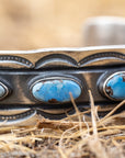 Chimney Butte Golden Hills Turquoise Cuff, Seven Stones, Navajo Sterling Silver