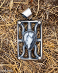 Chimney Butte White Buffalo Pendant, Open Frame, Navajo Sterling Silver