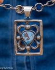 Chimney Butte Golden Hills Turquoise Pendant, Open Frame, Navajo Sterling