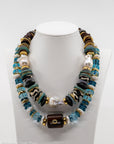 15.5" Beaded Collar Necklace, Blue Quartz Beads, freshwater pearls