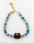 15.5" Beaded Collar Necklace, Blue Quartz Beads, freshwater pearls