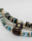 15.5" Beaded Collar Necklace, Blue Quartz Beads, freshwater pearls