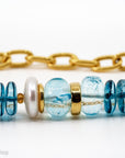 15.5" Beaded Collar Necklace, Blue Quartz Beads, freshwater pearls