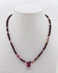 15.5" Red Garnet Ruby Pink Sapphire Beaded Necklace