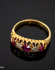 Antique 1900s 18K old cut ruby and diamond half hoop ring