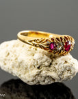 Antique 1900s 18K old cut ruby and diamond half hoop ring