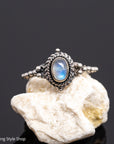 Sterling Silver Moonstone Beaded Ring