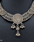 Vintage Sterling Silver Coin Necklace from India