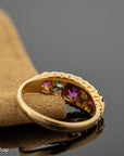 Antique 1900s 18K old cut ruby and diamond half hoop ring