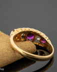 Antique 1900s 18K old cut ruby and diamond half hoop ring