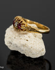 Antique 1900s 18K old cut ruby and diamond half hoop ring