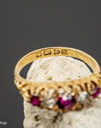 Antique 1900s 18K old cut ruby and diamond half hoop ring
