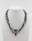 15.5" Emerald Pink Sapphire Chrysoprase Beaded Necklace