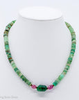 15.5" Emerald Pink Sapphire Chrysoprase Beaded Necklace