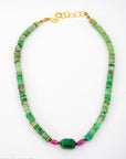 15.5" Emerald Pink Sapphire Chrysoprase Beaded Necklace