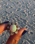 Exquisite Victorian Reproduction Opal & Diamond Cluster Ring – A Timeless Treasure
