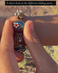 Vintage 14K Gold Slide Bracelet – Pearl & Coral Flowers on Blue Enamel - 6.75 inches, 46gms