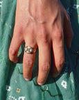 Antique 15K Gold Sapphire & Pearl Cluster Ring