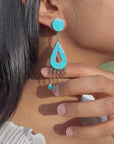 Federico Jimenez Turquoise Inlay Sterling Silver Chandelier Earrings, Signed JF, Southwestern Statement Earrings