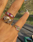 18K Gold Antique Georgian or Early Victorian Chrysoberyl, Emerald & Ruby Ring