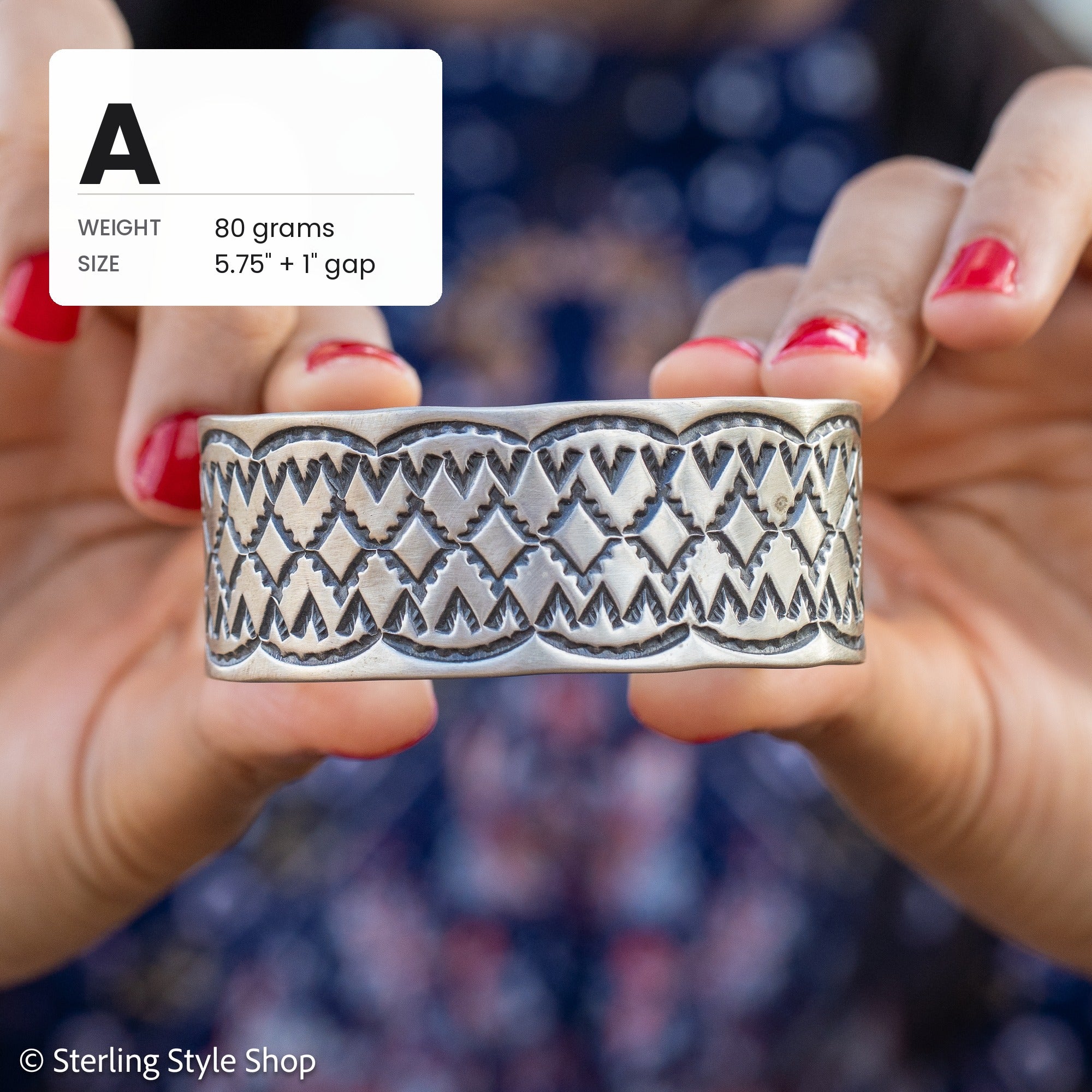 Juan Guerrero Hand Stamped Sterling Silver Cuff, Wide 1 Inch Band, 80g