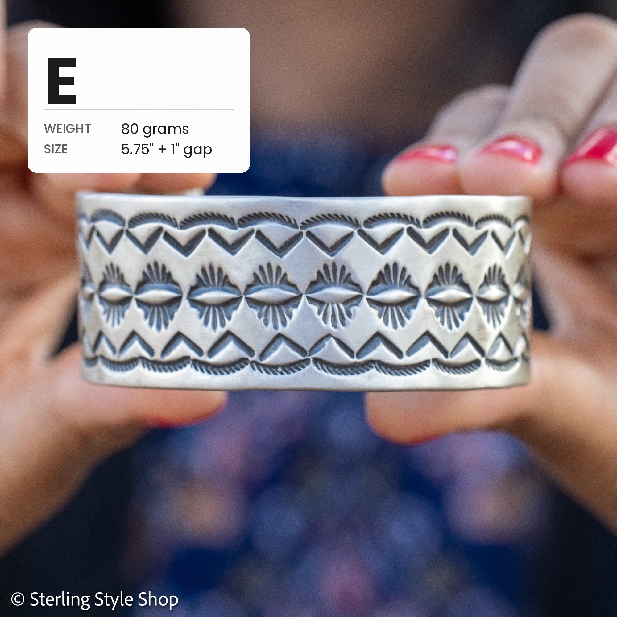 Juan Guerrero Hand Stamped Sterling Silver Cuff, Wide 1 Inch Band, 80g