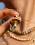 14K Gold and Diamond Studded Mushroom Pendant