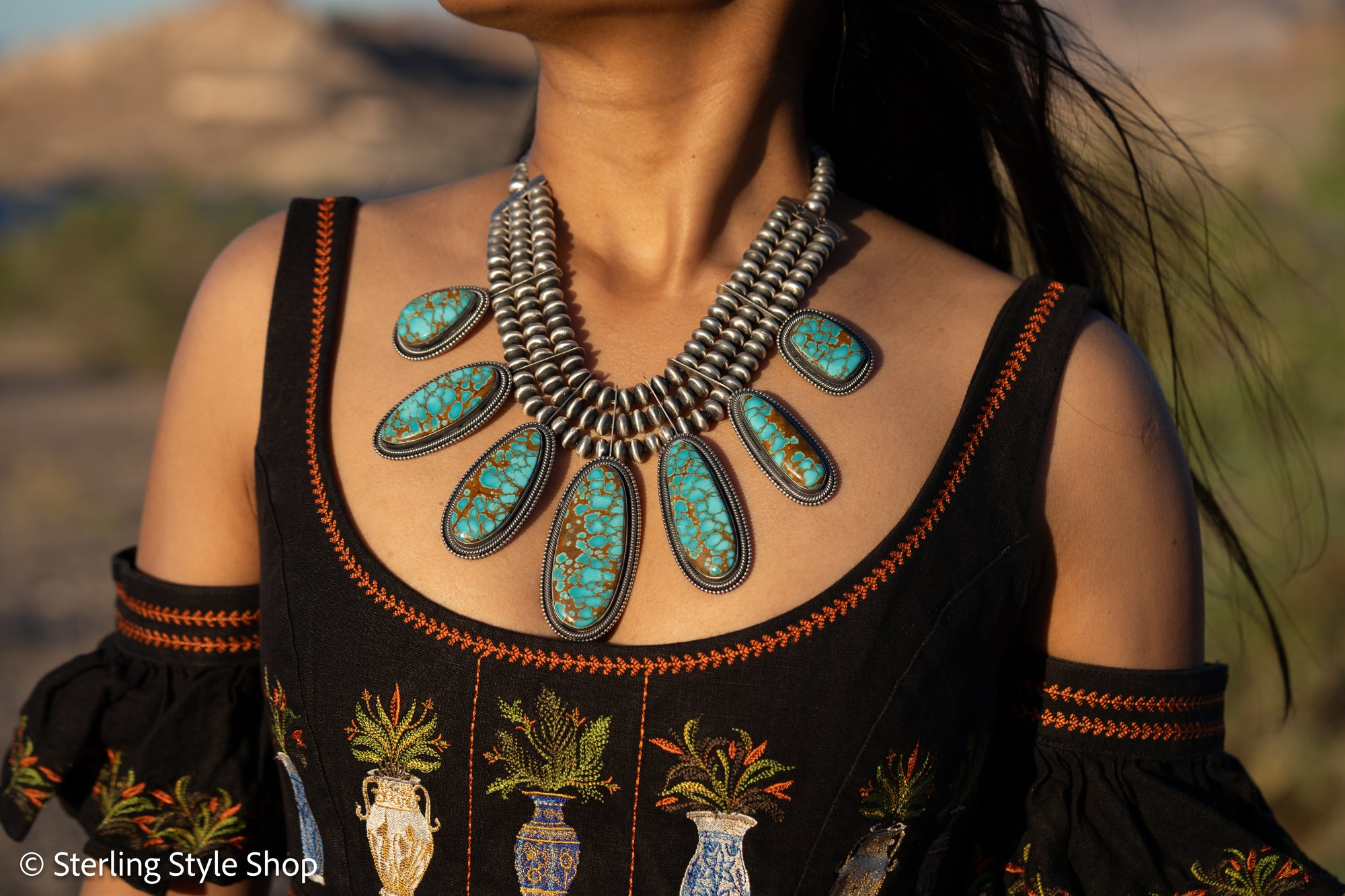 Ernest R Begay Candelaria Turquoise Necklace | 9mm Navajo Pearls | 286g Statement Necklace