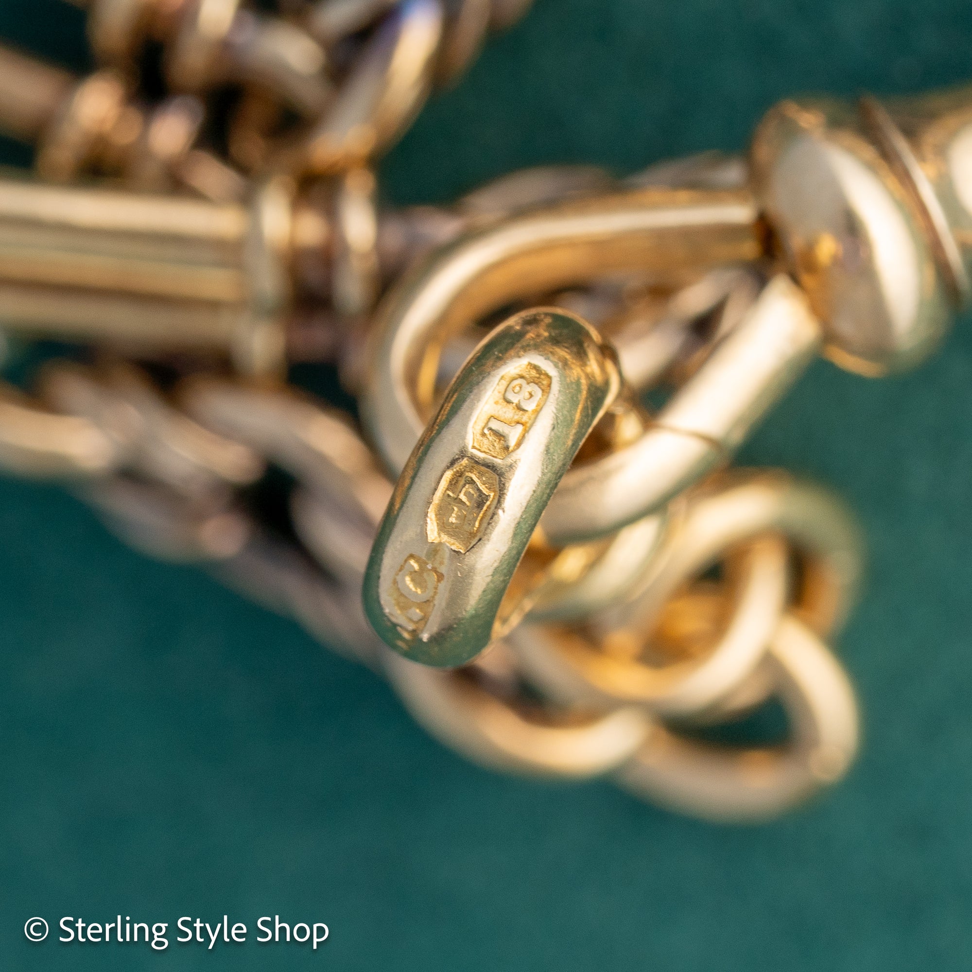 Antique 18kt Gold Trombone Lover’s Knot Albert Necklace | Chester 1915 Hallmarked | 18k T-Bar Dog Clip Watch Chain