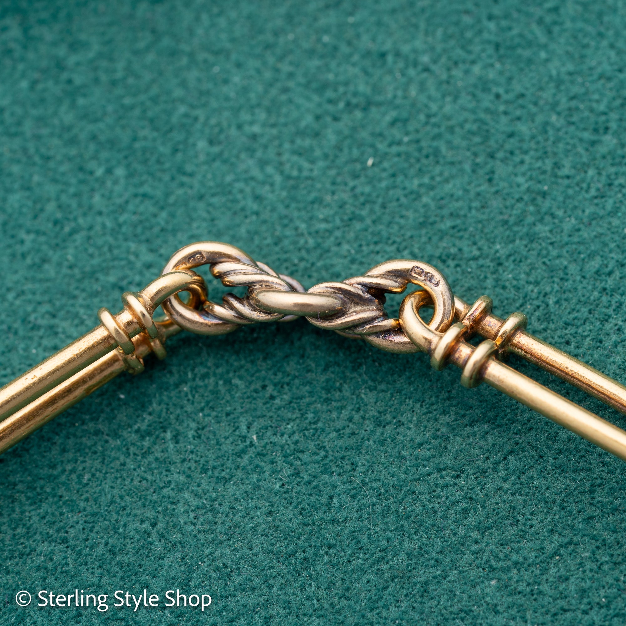 Antique 18kt Gold Trombone Lover’s Knot Albert Necklace | Chester 1915 Hallmarked | 18k T-Bar Dog Clip Watch Chain