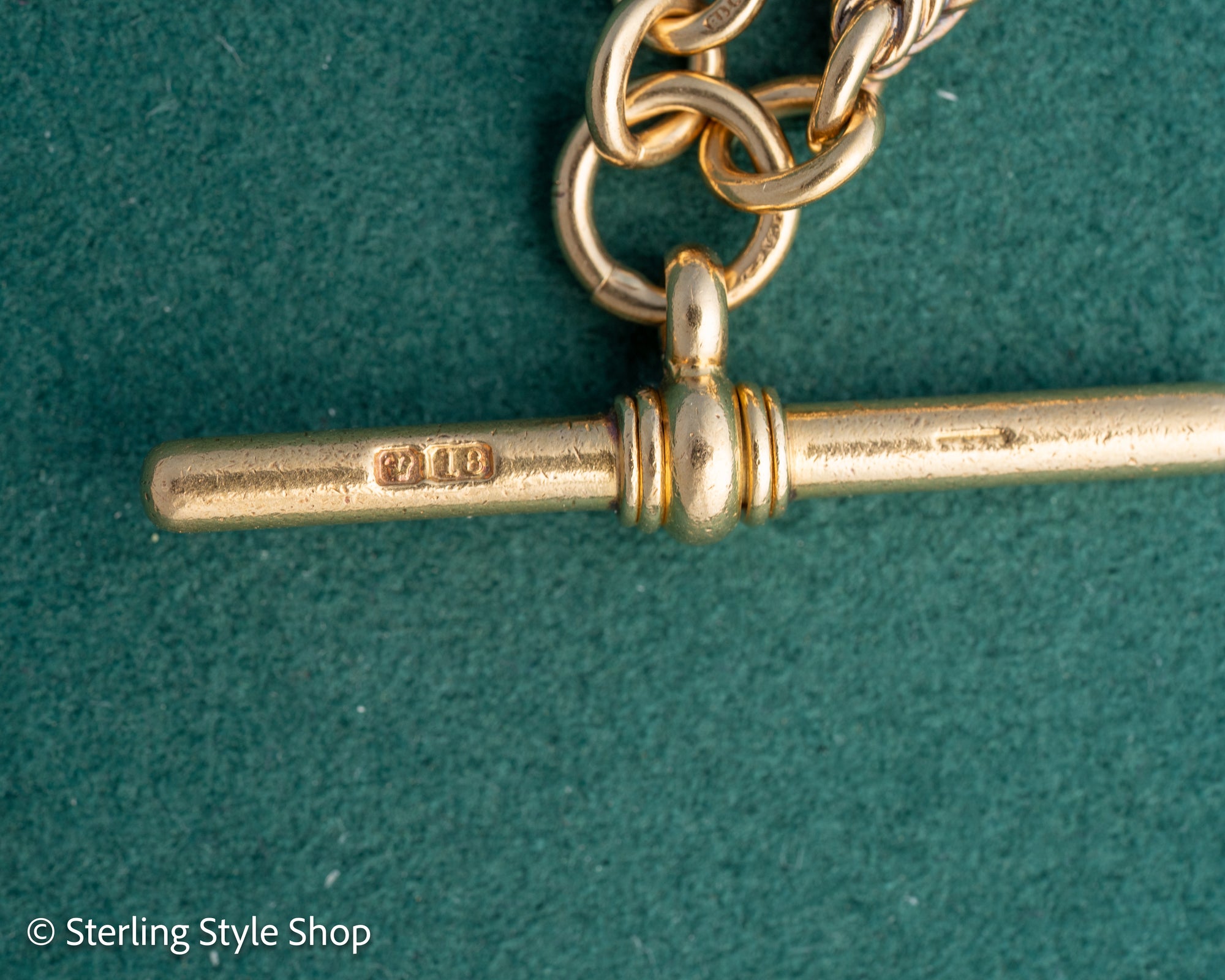 Antique 18kt Gold Trombone Lover’s Knot Albert Necklace | Chester 1915 Hallmarked | 18k T-Bar Dog Clip Watch Chain