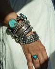 Chimney Butte Sterling Silver Ball, Beaded or Stamped Bangle Bracelet – Stackable Southwestern Jewelry - Oxidized